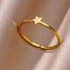 Gold Color Stainless Steel Shell Rings For Women Vintage Oval Blue Stone Adjustable Ring Fashion Party Jewelry Anniversary Gift