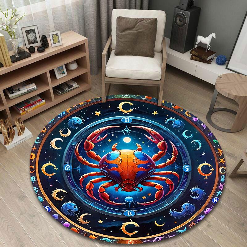 Classic Round Starry Multicolor Rug Mat, Non-Slip Floor Mat for Office