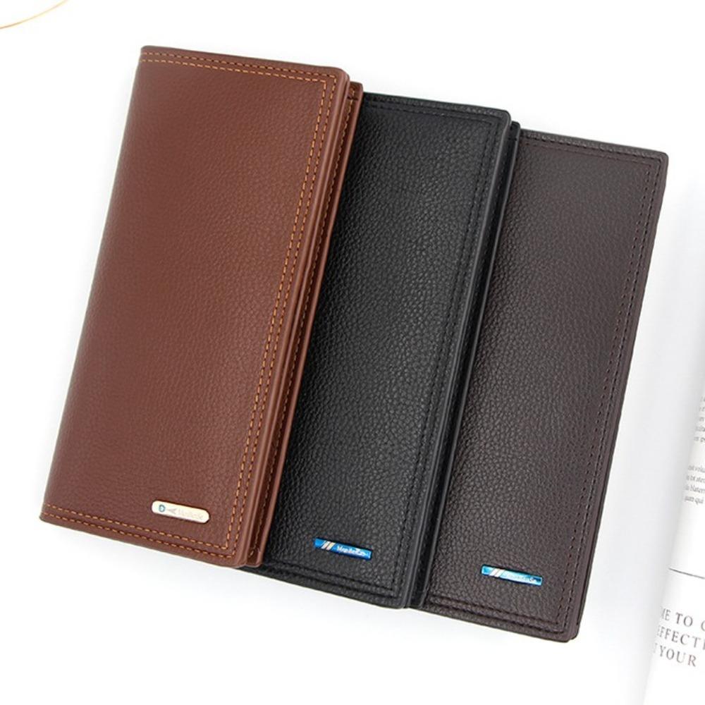 Solid Color PU Men's Long Wallet Zipper Large Capacity Male Leather Purse Handbag Multi-position Card Wallet