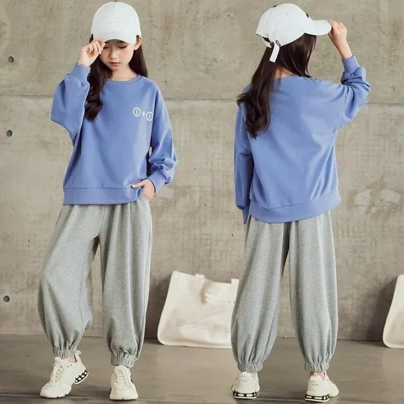 Completo Sportivo Primavera e Autunno per Ragazze Felpa a Maniche Lunghe Girocollo + Pantaloni Tuta Set Due Pezzi