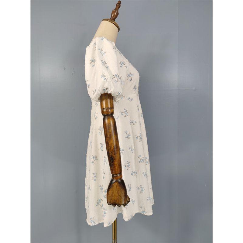 Export Summer New Arrival 2025 Exquisite Print Puff Short Sleeve A- Shaped Small Elegance Fashionable All-Matching Dress