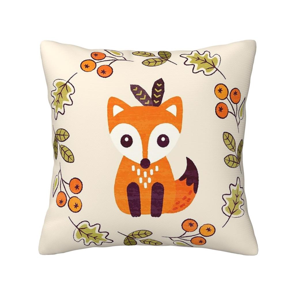 Little Fox With Autumn Berries Square Pillowcase Pillow Cover Cushion Decor Comfort Throw Pillow for Home Living Room