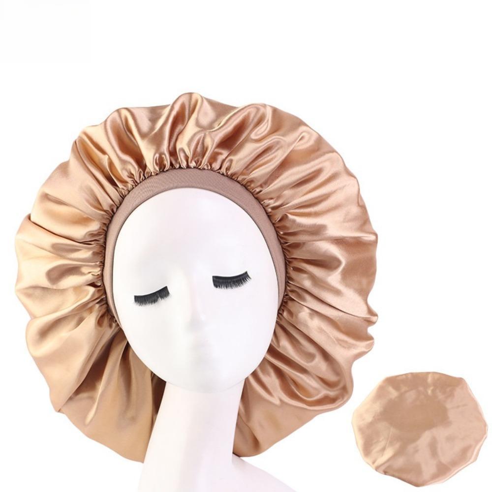 Oversized Silky Satin Bonnet for Women Soft Sleep Night Hair Cover Elegant Shower Bath Hat Solid Color Head Bonnets for Women