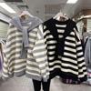 Korean Style Plus Size Shawl & Wide Stripe Top for Women - Spring/Autumn, 300 Jin, Loose Fit, Age-Reducing, Thin Round Neck Sweatshirt
