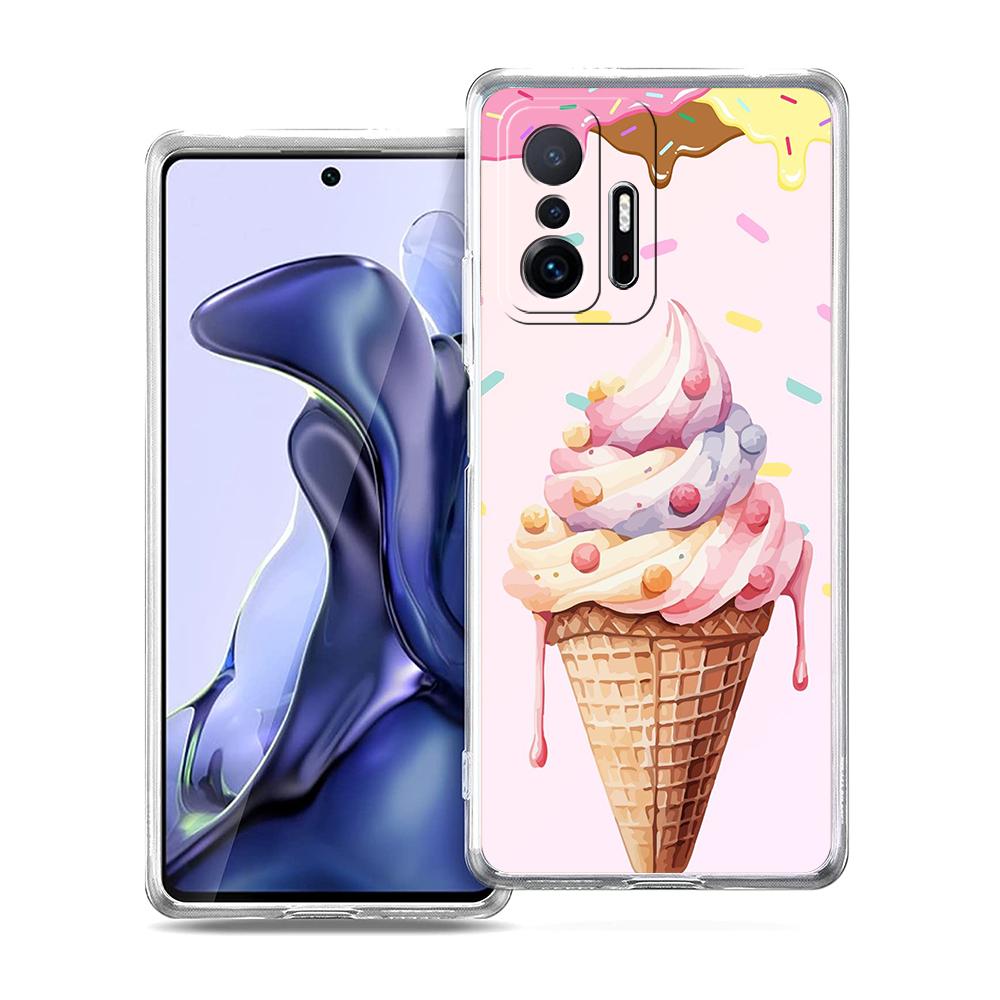 Transparent Phone Case for Xiaomi Mi 14 13 12 11 Ultra 13T 12T 11T Poco X3 NFC F3 F6 Pro Lite Soft TPU Shell Ice Cream Pattern