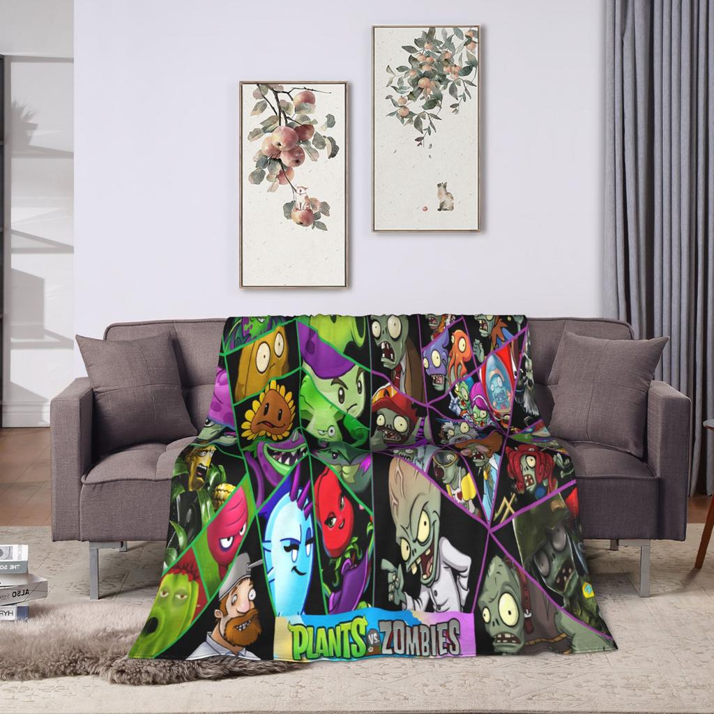 P-Plants-vs-Zombies Video Games Flannel Blankets Warm Throw Blanket for Couch Chair Decorative Print Bedspread Sofa Bed Cover