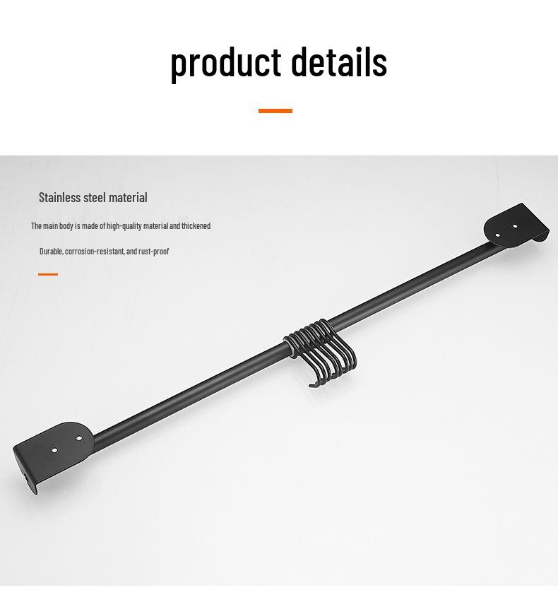 Stainless Steel No-Drill Wall-Mounted Kitchen & Bathroom Utensil Rack with Movable Hooks