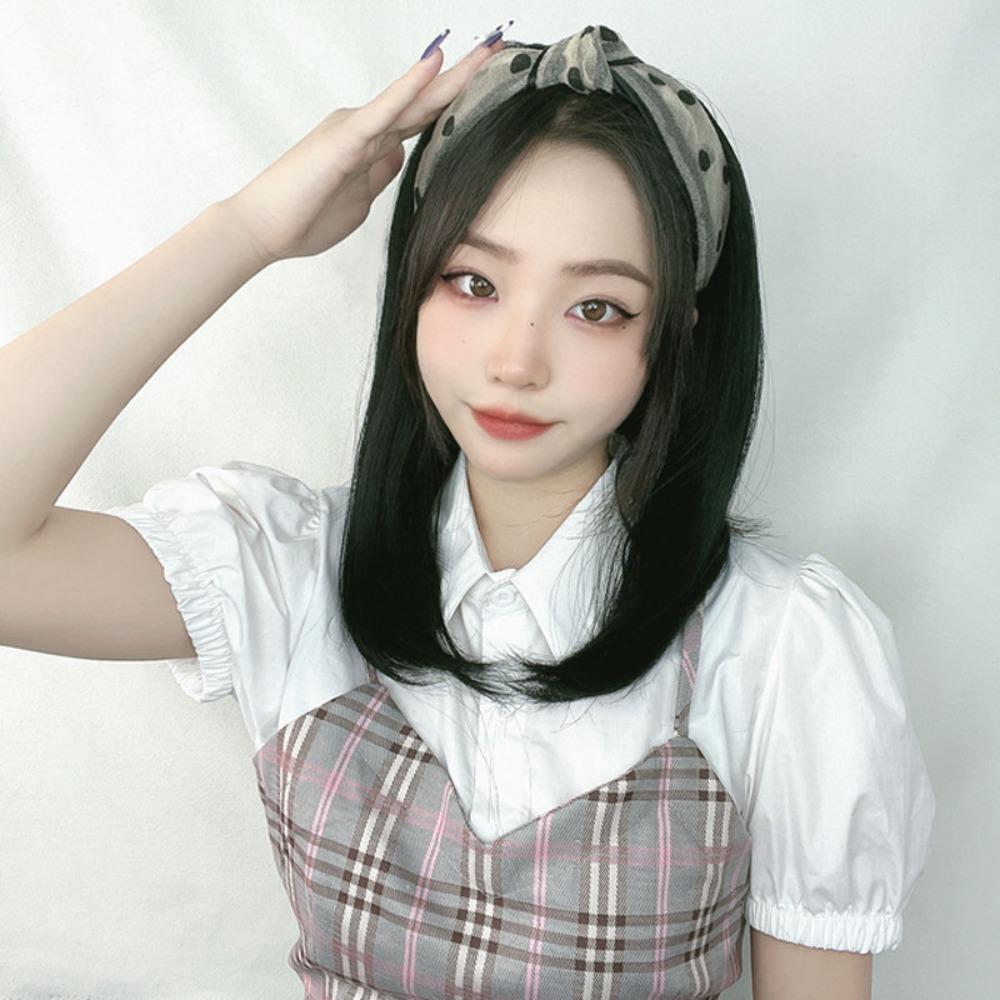 Synthetic Half Headband Wig Trendy Headwear Women Hair Hoop Short Straight Headband Wig Female