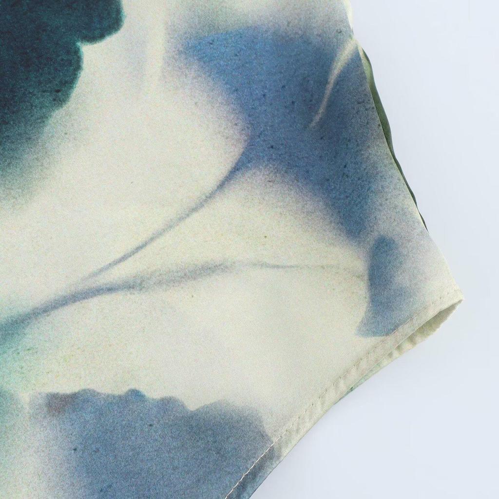 2025 Spring Women's Retro Print Silk Satin Lapel Shirt