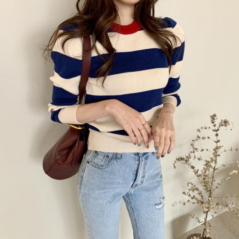 2021 Spring Korean Knitted Striped Pullover Sweater Women Long Sleeve O-Neck Vintage Fashion Casual Female Tops Sweaters