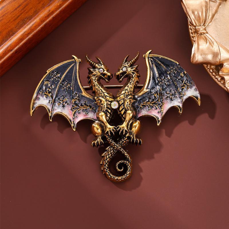 Matte Finish Metal Double Headed Dragon Brooch 1Pcs Unisex Animal Pin Fashion Accessory for Blazer Backpack Daily Outfit