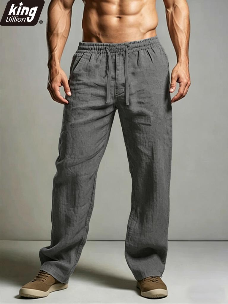 Pantaloni da uomo in misto lino e cotone — Vita con coulisse regolabile, Gamba dritta ampia, Morbidi, Traspiranti, Casual estivi, Neri