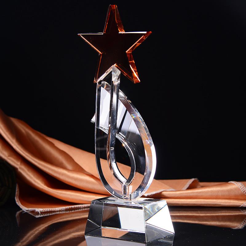 Red Five-pointed Star Crystal Trophy Hollowed-out Geometric Medal Customize Competition Prizes Decorative Figurines Home Decor