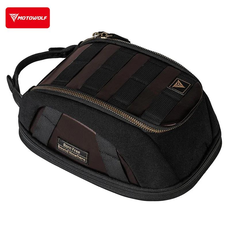 Motowolf Waterproof Magnetic Motorcycle Tank Bag Vintage Expandable Large Capacity Motorbike Fuel Tank Pack for Long Travel черный коричневый