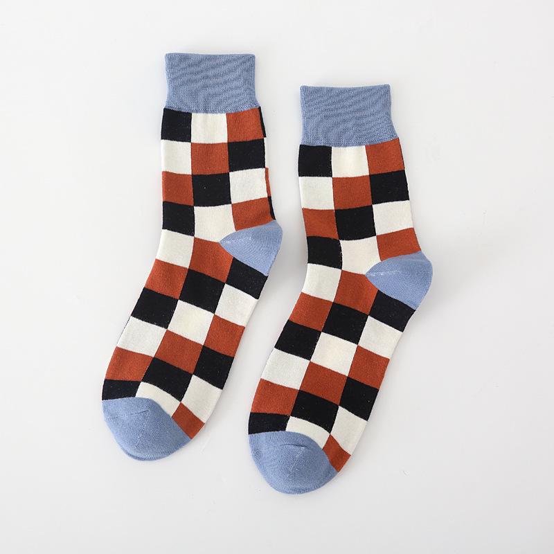 Men's Fashion Plaid Cotton Socks - Casual Business Autumn/Winter Style, British Trendy Mid-Calf, Colorful Design