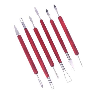 6 Stück/Sets Roter Holzgriff Doppelseitiges Schnitzmesser Töpferwerkzeuge Polymer Clay Modellierwerkzeuge Für Tonreparatur Keramikwerkzeug