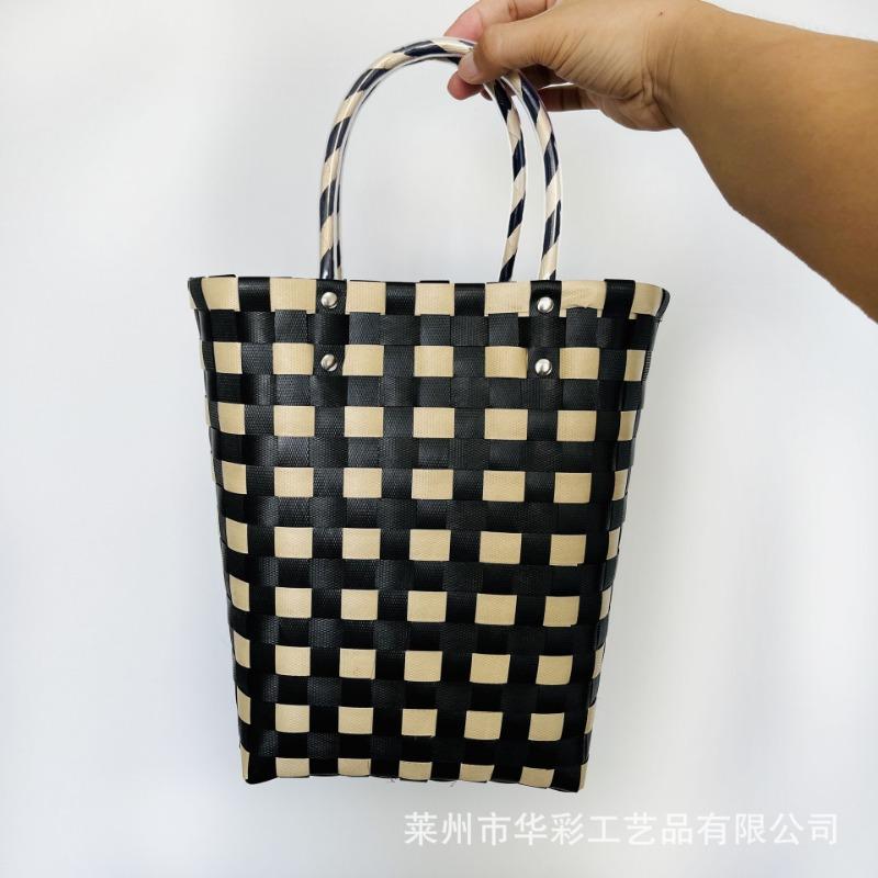 Plastic Woven Handbag Kitty Cat Bag College Style Girl Handwoven Bag Vertical Vegetable Basket