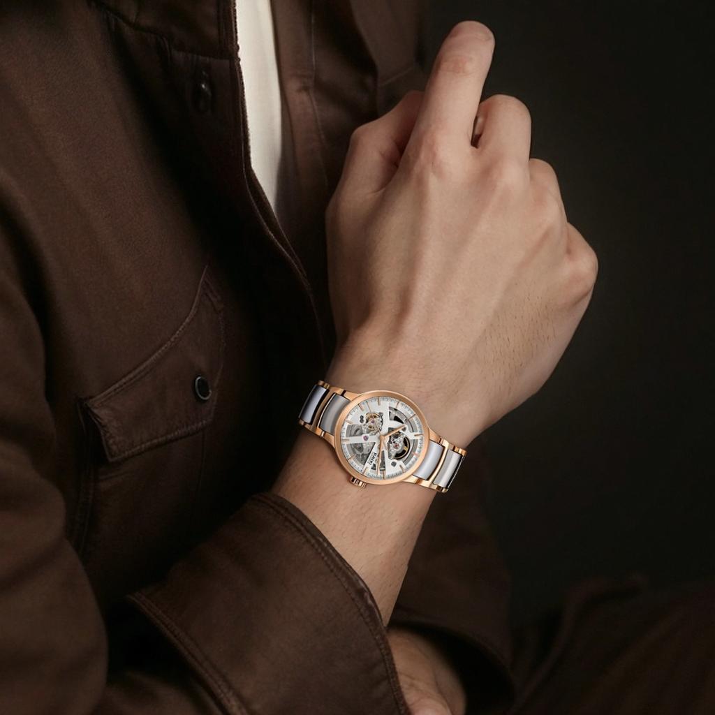 RADO Radar Crystal Series Automatic Mechanical Movement 30m Waterproof Men's Watch Steel PVD Coated Case Stainless Steel PVD Coated Strap R30181103