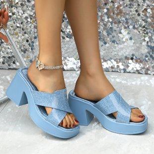 Korean Style High-heeled Sandals Female Fashion Lightweight Square Heel Shoes Large Size Comfort Thick Bottom Flip Flops