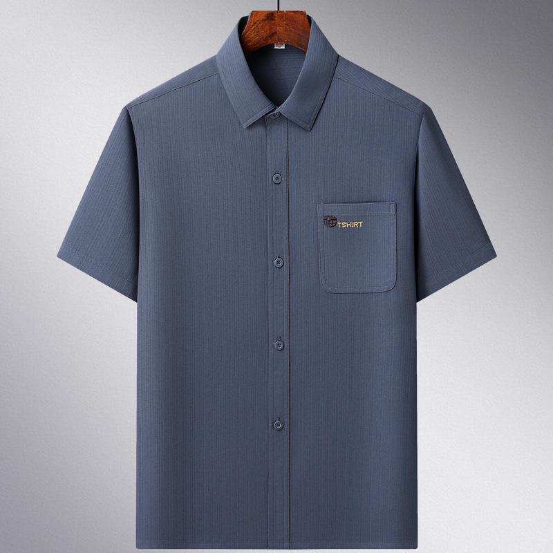 Men's Ice Silk Summer Short-Sleeve Shirt Set for Middle-Aged and Elderly