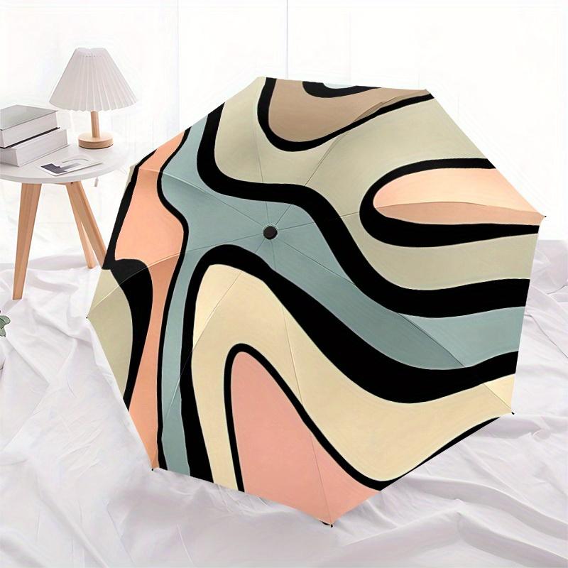 1pc Abstract Art Print Automatic Folding Umbrella - 8-Rib Iron Frame, Windproof, Portable Sunshade with Plastic Handle for Travel & Outdoor