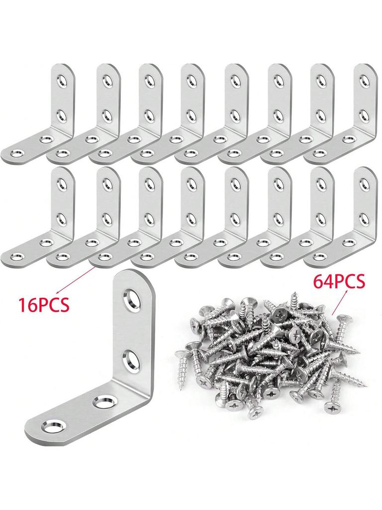 40/30pcs Stainless Steel L-Shaped Corner Brace Set with Screws for Wooden Shelves, Chairs, Vanities, Cabinets, Furniture Repair