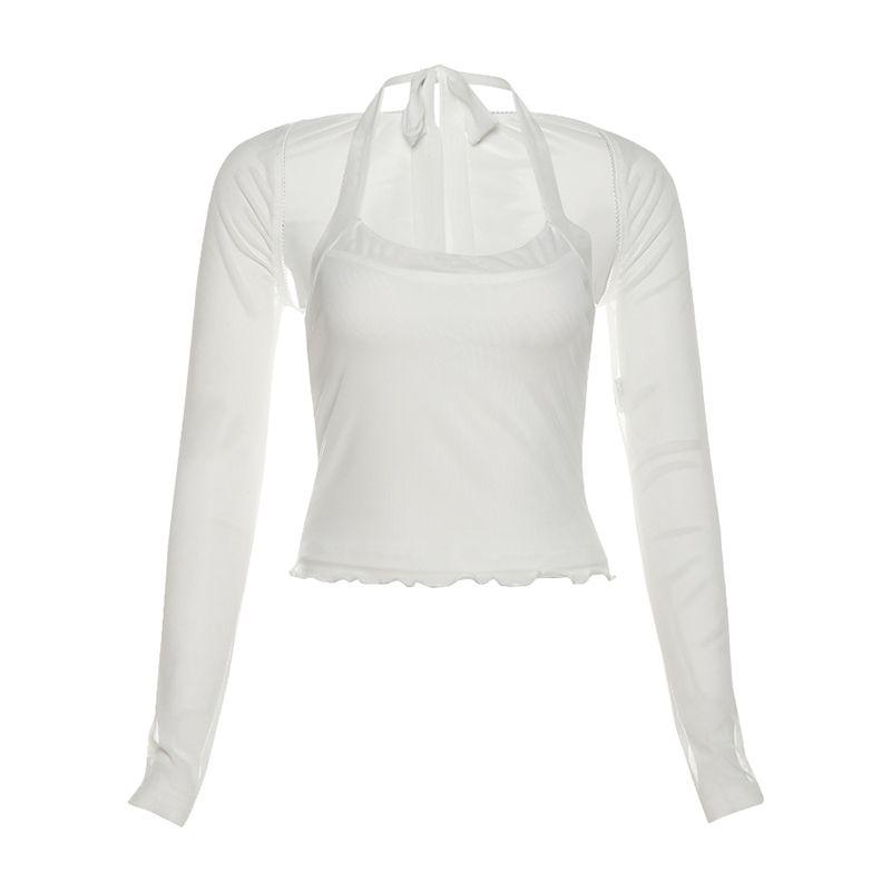 

# Sisjuly# Hong Kong Island Is Pure and Wants Halterneck Vest & Light Long Sleeves Waistcoat & Three-Dimensional Flower Mid-Length Dress Set Women White Two-piece set S