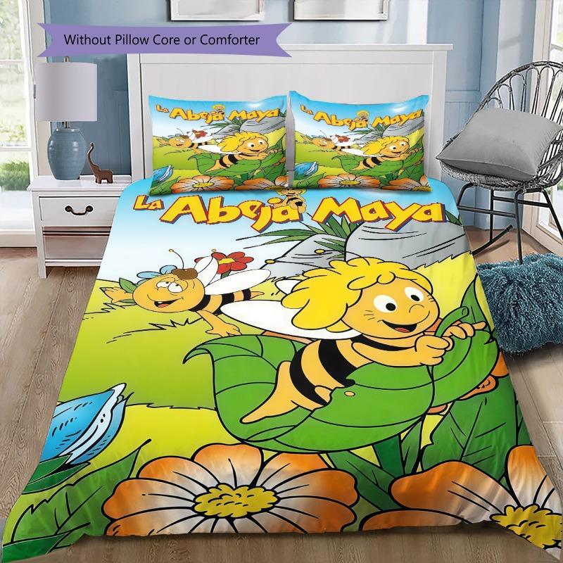 Die Biene Maja Cartoon Duvet Cover Set, Cute Maya Bee Kids Bedding With 2 Pillowcases, No Comforter, Educational Bedroom Decor Gift For Children 135x200cm