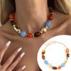 Colar Boho, Gargantilha Colorida de Contas de Resina, Colar Irregular Retrô para Mulheres, Joias Boho de Verão