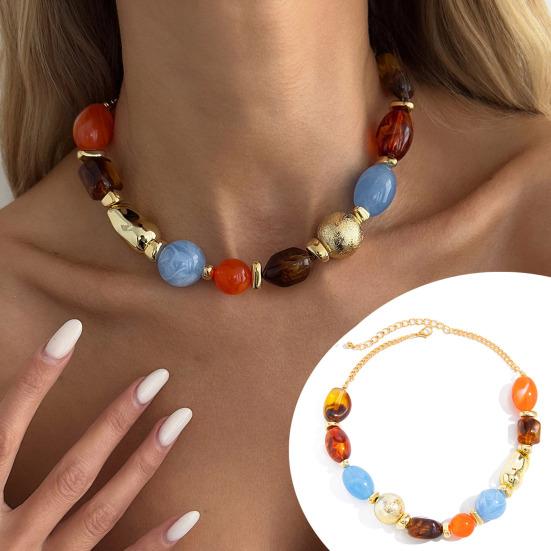 Colar Boho, Gargantilha Colorida de Contas de Resina, Colar Irregular Retrô para Mulheres, Joias Boho de Verão