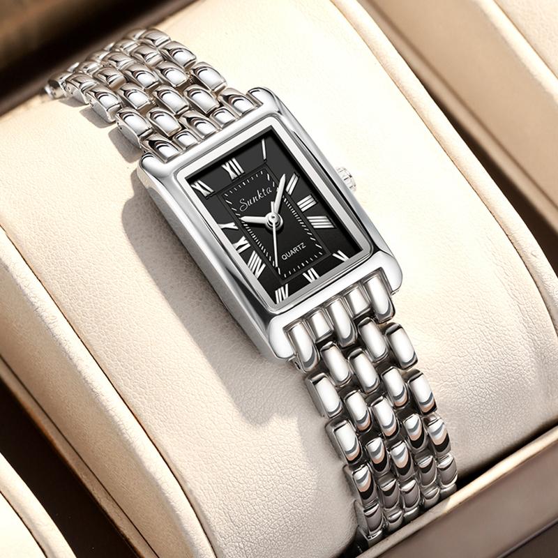 SUNKTA New Ladies Waterproof Watches Square Stainless Steel Quartz Watch For Women Elegant Bracelet Wristwatch Ladies Clock Gift