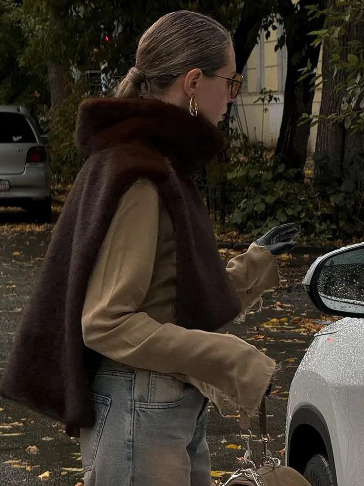 Autumn/Winter Mink Fur High Collar Sleeveless Vest Shawl