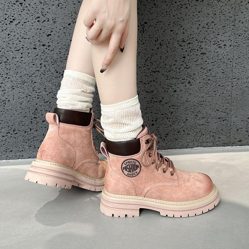 

White Deer same autumn 2025 new fashion Martin boots women s height increase British outdoor tooling boots short boots rhubarb 40 розовый