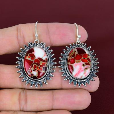 Kingman Red Mohave Copper Turquoise Gemstone Earrings Very Pretty Dangle Earring Handmade Jewelry 925 Sterling Silver Earring Gifts for Wife