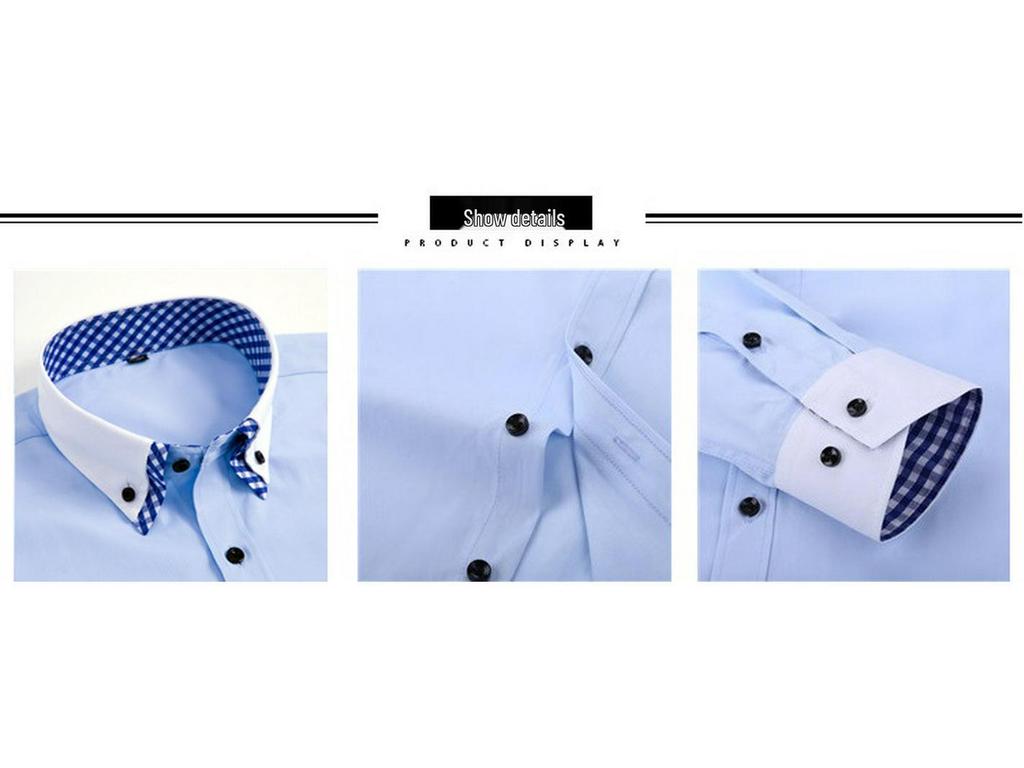 Men's Iron-Free Wrinkle-Resistant Color Block Long Sleeve Business Casual Shirt