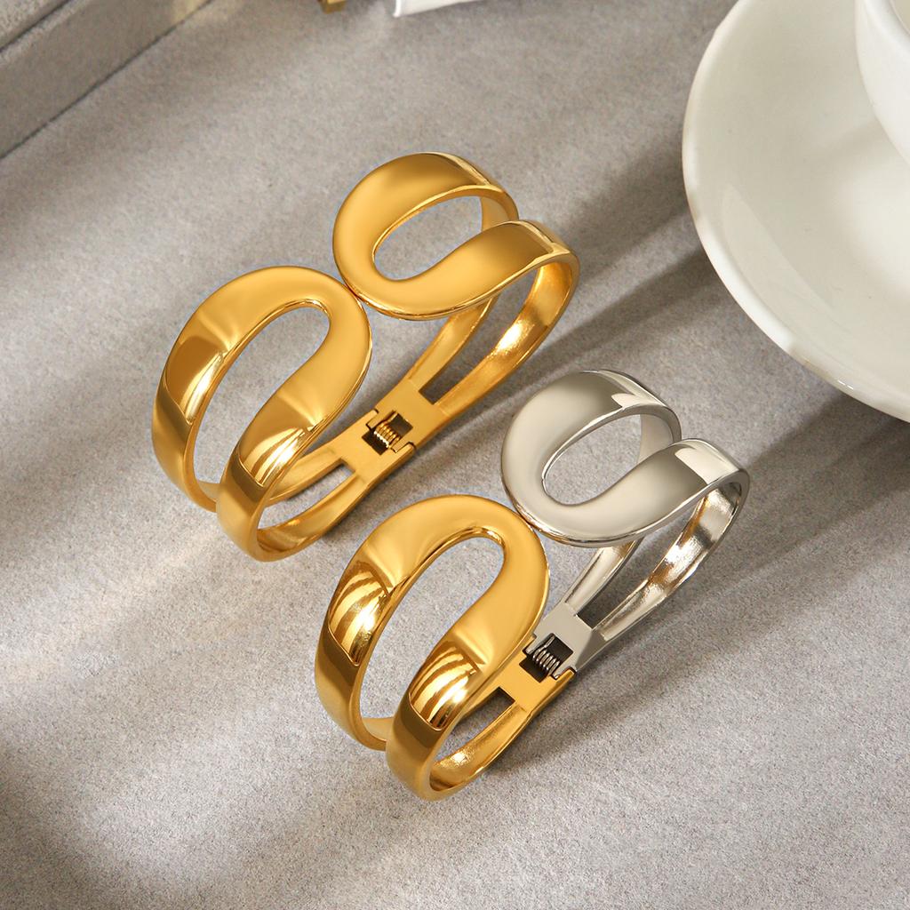 Women's open bangle, non-fading jewelry, niche design color-block bracelet, titanium steel wristwear