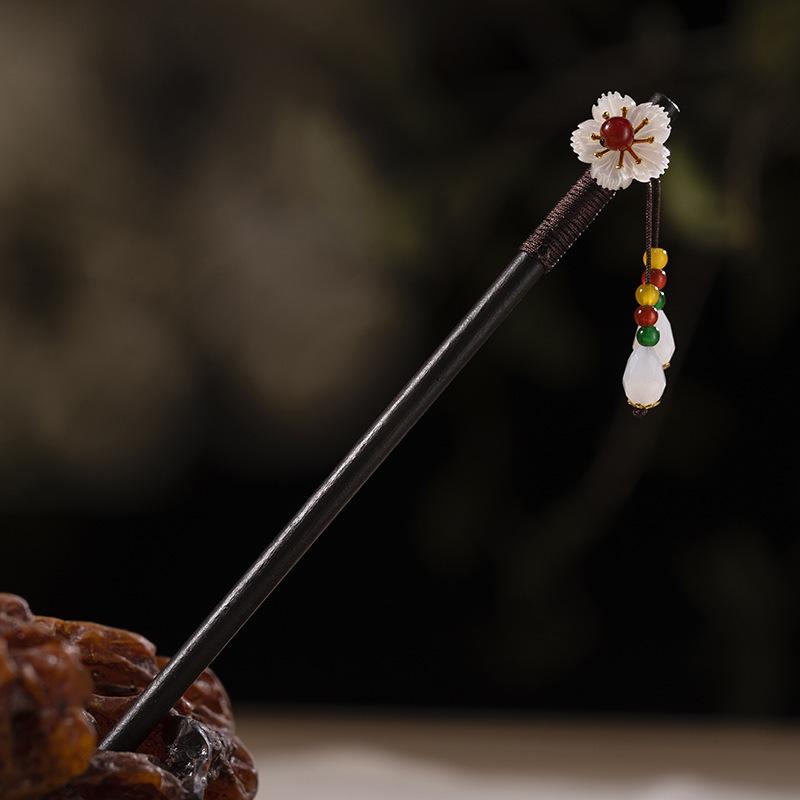 Ancient Style Ebony Imitation Wooden Tassel Hairpin - Hanfu Accessory for Women