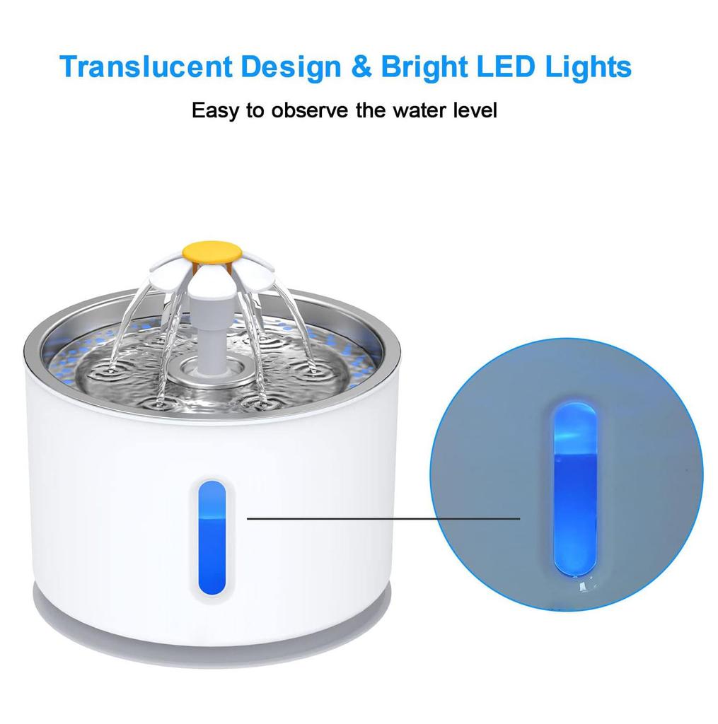 2.4L/81oz Eco-Friendly Durable Pet Fountain with LED Light and Water Level Window Automatic Cat Drinking Water Fountain Charge