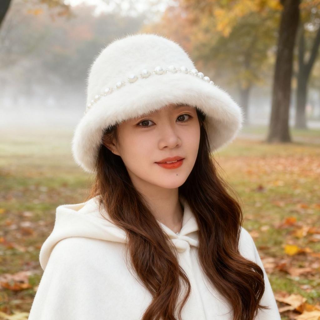 Elegant Rabbit Fur Fisherman's Hat Autumn Winter Bow-Adorned Sweet and Cute Fluffy and Warm Winter Hat