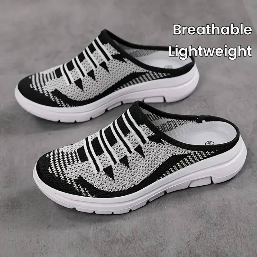 Women's Breathable Knit Mule Sneakers, Casual Slip On Outdoor Shoes, Women's Comfortable Shoes