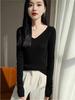Korean Sparkly Knit V-Neck Sweater: Slim Fit, Waist-Cinched Design for Autumn/Winter