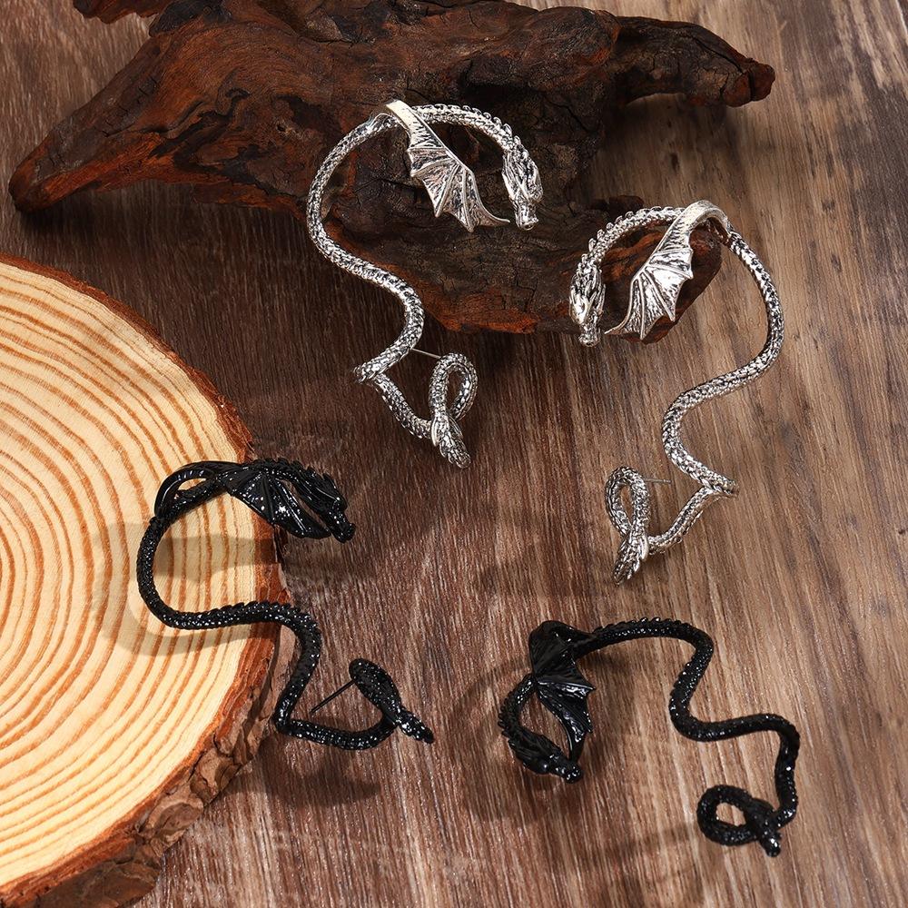Punk Earrings Personalized Vintage Alloy Wrapped Dragon Cuffs Earrings Women's Party Accessories
