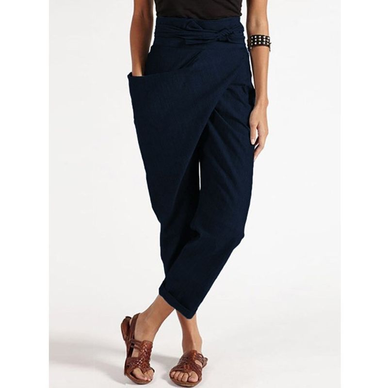 

All-Match Beautiful Fashion Best Selling Women s Clothes Elegant Popular Irregular Lace up Cropped Pants Casual Pants for Women Dark Blue 3XL