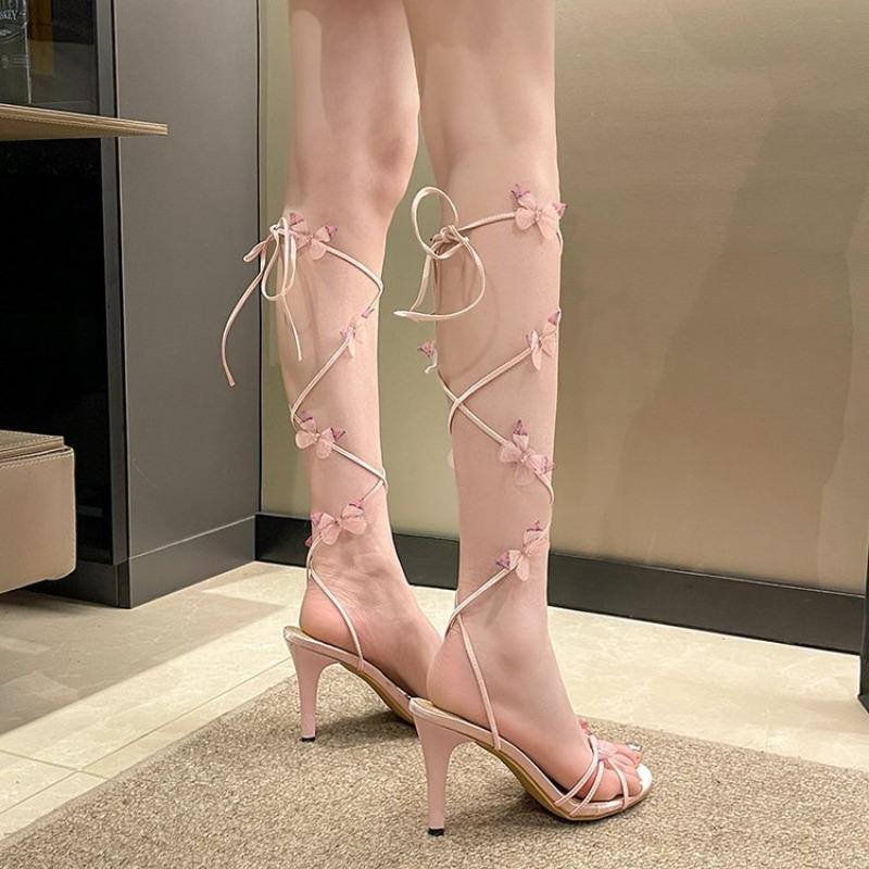 Fashion 2025 Summer Cross-Tied Ankle Strap Women Sandals Fashion Open Toe Butterfly-knot Shoes Elegant Stripper Party Sandalias Shoes