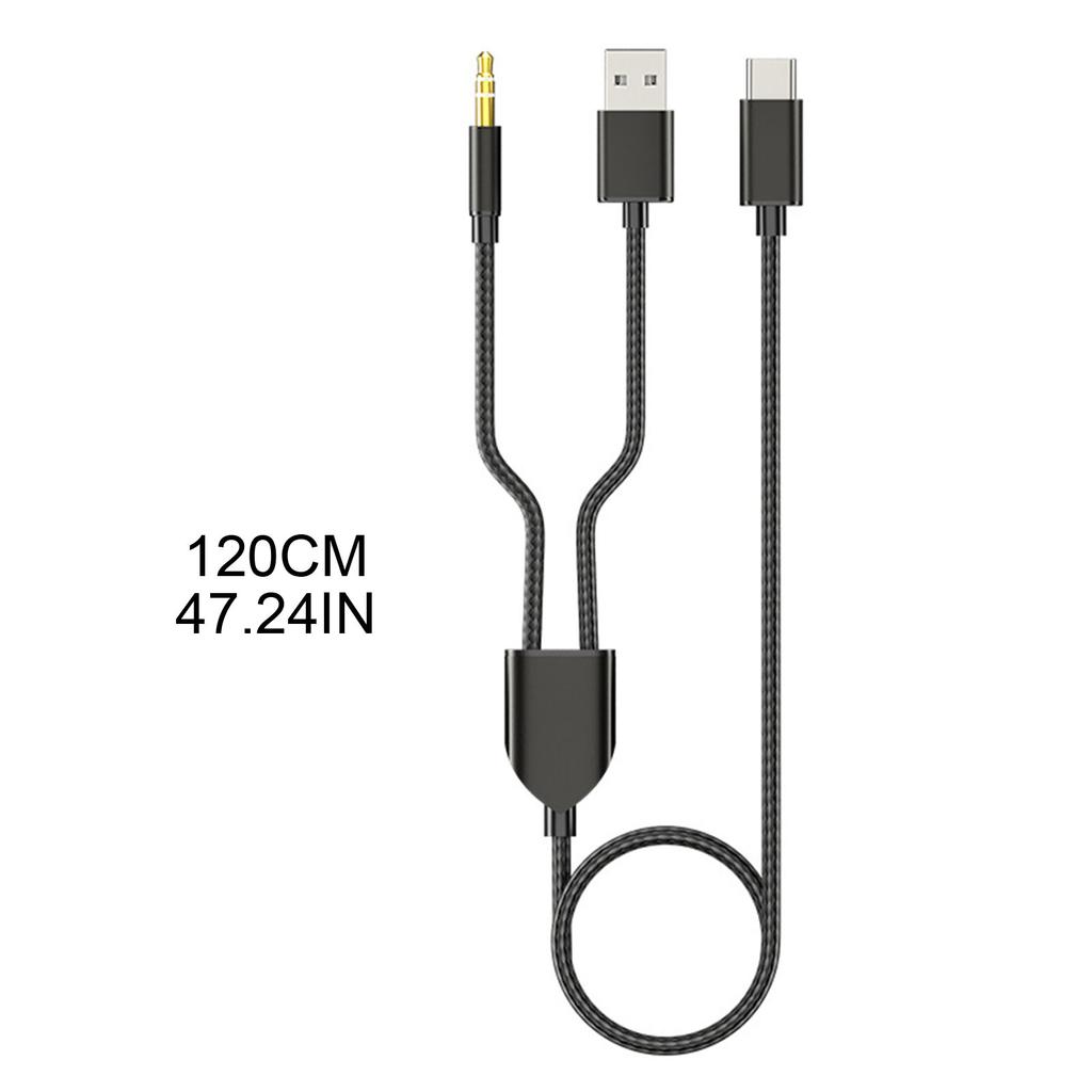 120cm/3.9ft Type-C Cable 3.5mm AUX Cord Line 2 In 1 Audio Charging Cable Supports for Car Stereo/Speakers/Headset