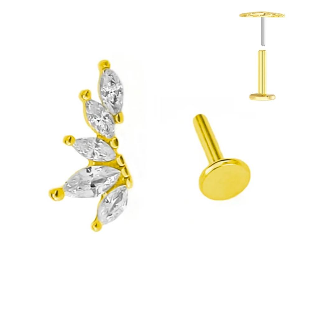 ASTM F136 G23 Titanium Leaf Branch Push In Threadless Labret Piercing 16/18/20G Earring Stud Cartilage Body Jewelry