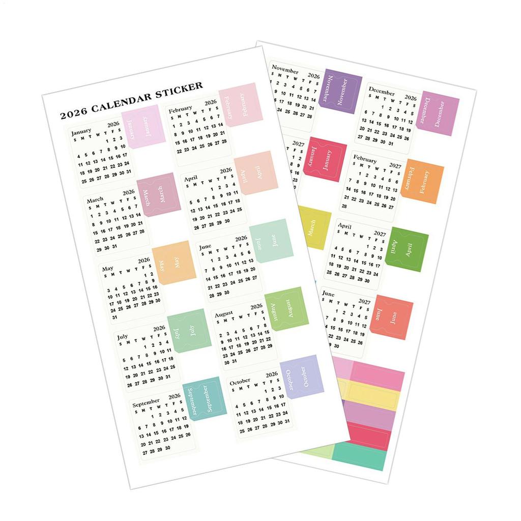 2Pcs 2026 Calendar Stickers Monthly Planner Stickers Labels For Diy Scrapbook Journals Notebooks Scheduling School Office