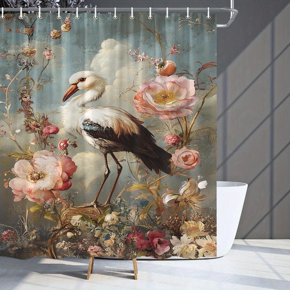 Elevate Your Bathroom with a Waterproof Shower Curtain Featuring Elegant Bird and Floral Design for Aesthetic Appeal