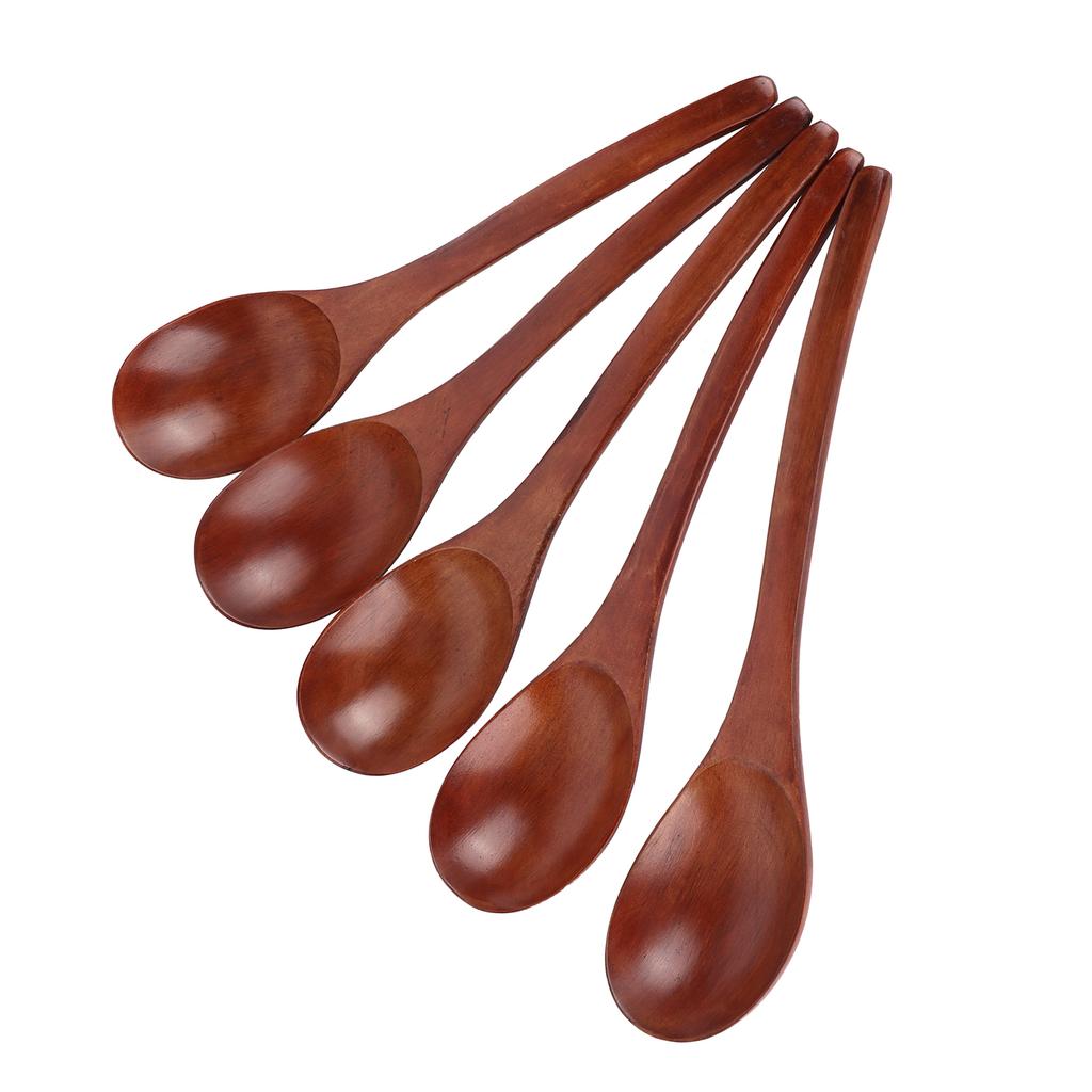 5Pcs Wooden Soup Spoon with Curved Handle Multi Purpose Rice Scoop for Home Kitchen(Wood Color )