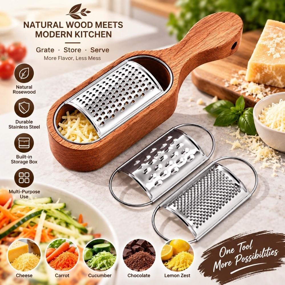 Stainless Steel Wood Cheese Shredder Silver Brown Grater Box Durable Cheese Grater  Lemon Zesting